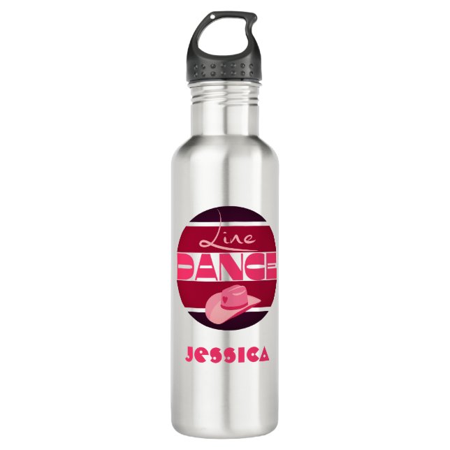 Line dance Love Cowboyhat pink Stainless Steel Water Bottle (Front)