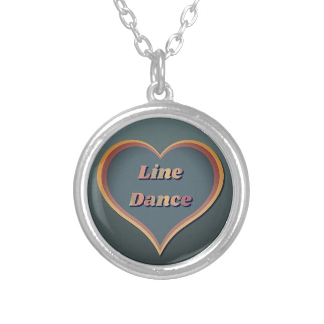 Line dance Love Heart  Silver Plated Necklace (Front)