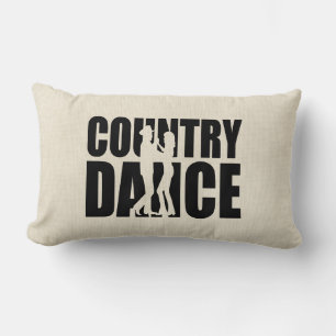 Line Dancing Cowboy Dance Country Music Ecru Black Lumbar Pillow