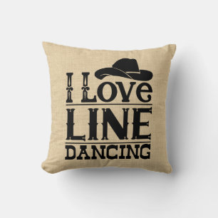 Line Dancing Cowboy Hat Country Music Burlap Throw Pillow