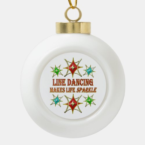 LINE DANCING FANCY STARS CERAMIC BALL CHRISTMAS ORNAMENT