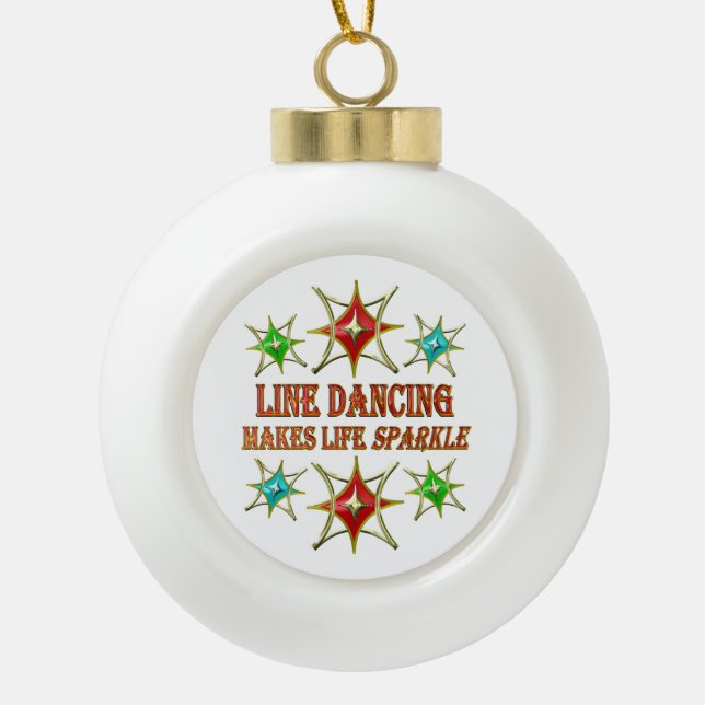 LINE DANCING FANCY STARS CERAMIC BALL CHRISTMAS ORNAMENT (Front)