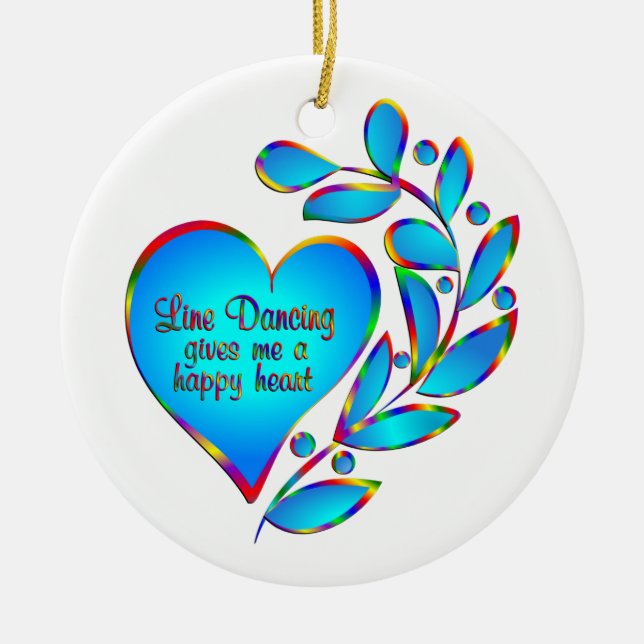 Line Dancing Happy Heart Ceramic Ornament (Front)