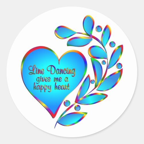 Line Dancing Happy Heart Classic Round Sticker