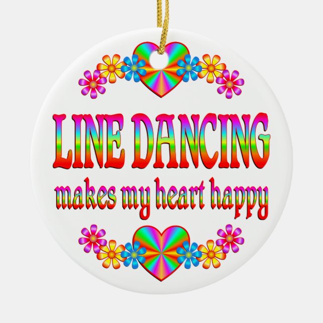 Line Dancing Heart Happy Ceramic Ornament (Front)