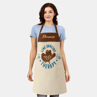 Line Dancing Is My Therapy Funny Dance Monogram Apron