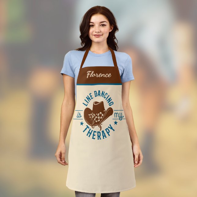Line Dancing Is My Therapy Funny Dance Monogram  Apron (Creator Uploaded)