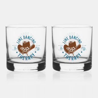 Line Dancing Is My Therapy Funny Dance Whiskey Glass