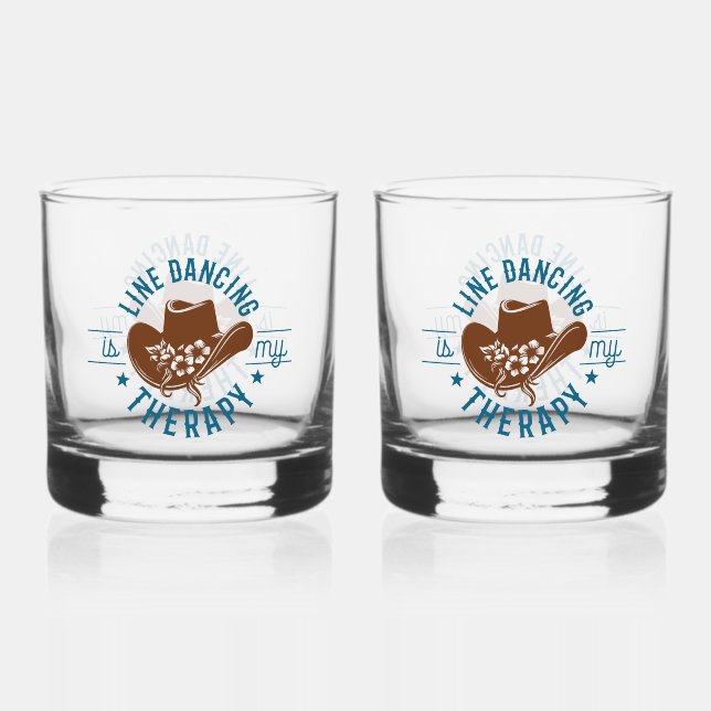 Line Dancing Is My Therapy Funny Dance  Whiskey Glass (Front)