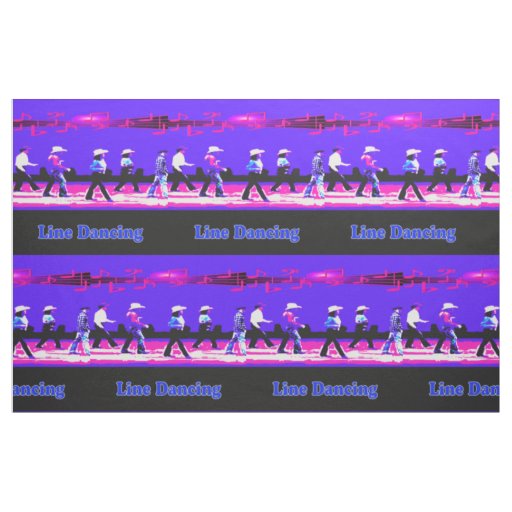 Line Dancing Western Group Blue Pink Black  (Text) Fabric