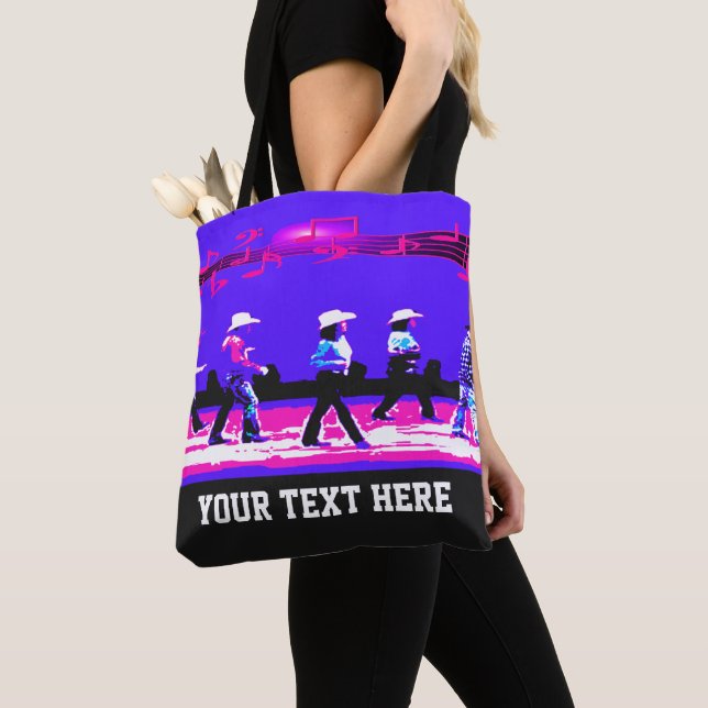 Line Dancing Western Group Blue (YOUR TEXT) Tote Bag (Close Up)