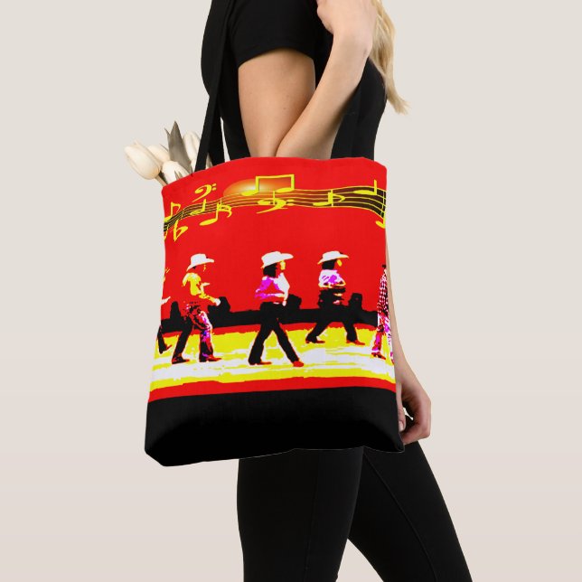 Line Dancing Western Group Red Black Tote Bag (Close Up)