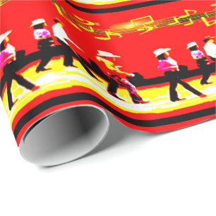 Line Dancing Western Group Red Black Yellow Wrapping Paper