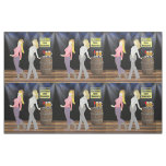 Line Dancing Women With Caution Sign 9" Square Fabric