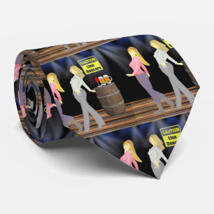 Line Dancing Women With Caution Sign Neck Tie