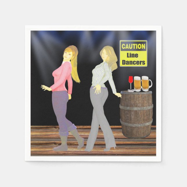 Line Dancing Women With Caution Sign Party Napkins (Front)