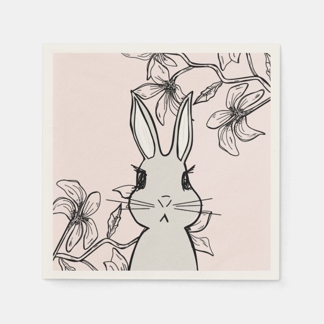 Line Drawing Bunny Spring Party Napkins (Front)