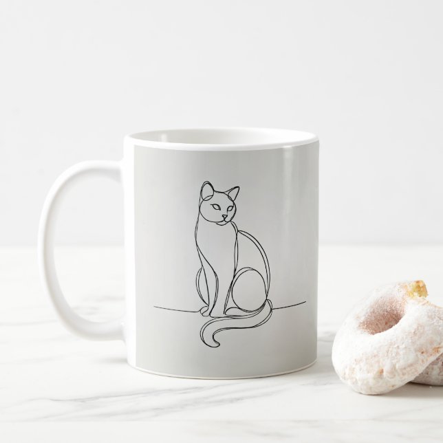 line-drawing cat  coffee mug (With Donut)