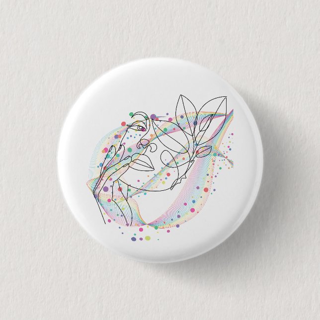 Line drawing face design simple arty design  button (Front)