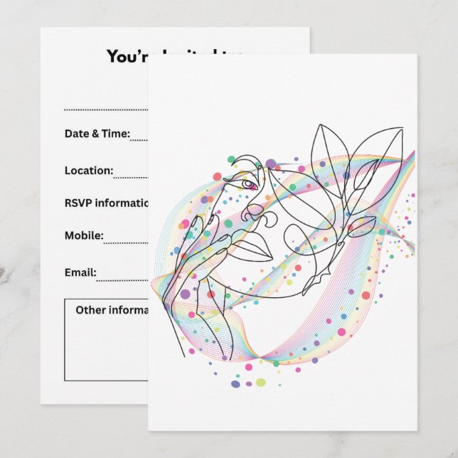 Line drawing face design simple arty design  invitation (Front/Back)