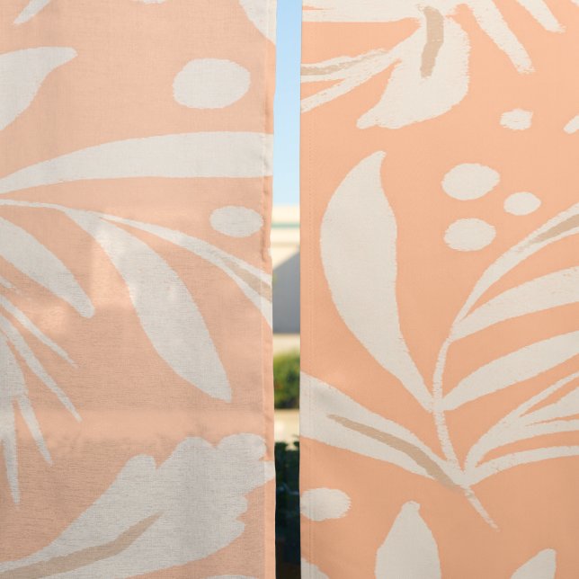 Line Drawing Flowers peachy Cream  Sheer Curtains (Sheer vs. Blackout)