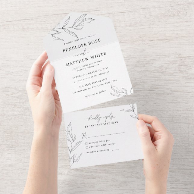 Line Drawing Foliage All in One Wedding Invite (Tearaway)