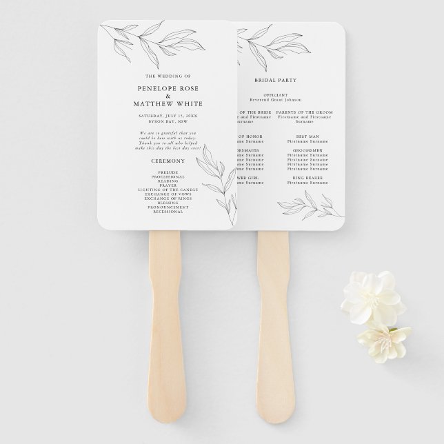 Line Drawing Foliage Ceremony Program Hand Fan (Front and Back)