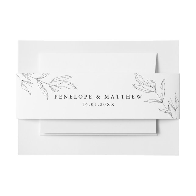 Line Drawing Foliage Leaf Belly Bands Invitation Belly Band (Front Example)