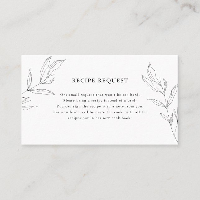 Line Drawing Foliage Leaf Recipe Request Card (Front)