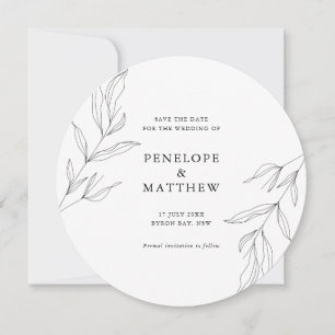 Line Drawing Foliage Leaf Round Wedding Invitation