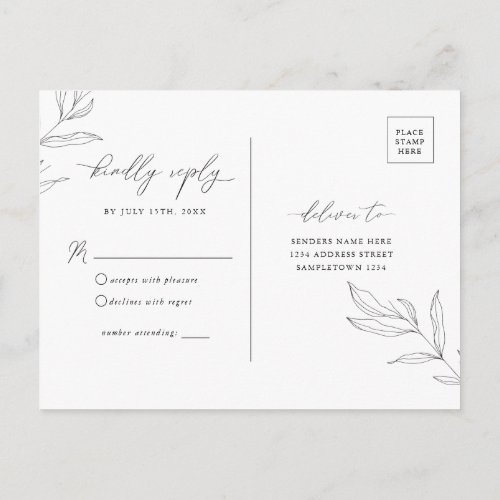 Line Drawing Foliage Leaf RSVP Postcard