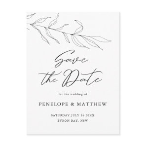 Line Drawing Foliage Leaf Save the Date Postcard