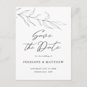 Line Drawing Foliage Leaf Save the Date Postcard
