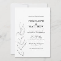 Line Drawing Foliage Leaf Wedding Invitation