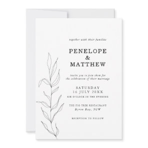 Line Drawing Foliage Leaf Wedding Invitation