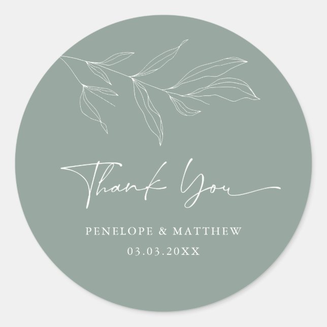 Line Drawing Foliage Sage Thank you Sticker (Front)