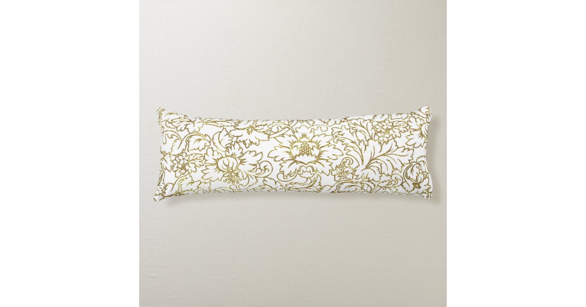 Line Drawing Gold Floral Damasks White Background Body Pillow Zazzle