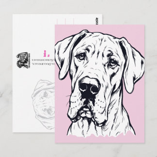 Line Drawing Great Dane Head Postcard