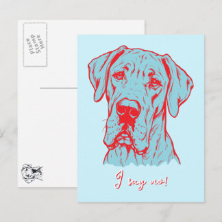 Line Drawing Great Dane Portrait Postcard