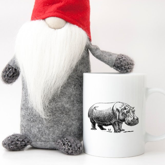 Line Drawing Hippopotamus Black and White Coffee Mug (Line Drawing Hippopotamus Black and White Coffee Mug)