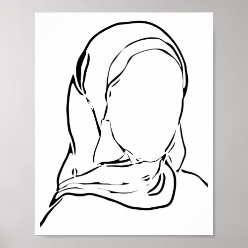 Line Drawing Muslim Girl Hijab Arab Woman Isolated Poster