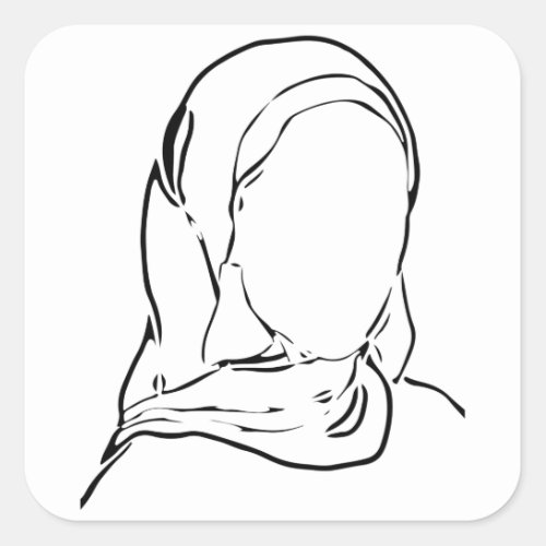 Line Drawing Muslim Girl Hijab Arab Woman Isolated Square Sticker