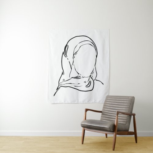Line Drawing Muslim Girl Hijab Arab Woman Isolated Tapestry