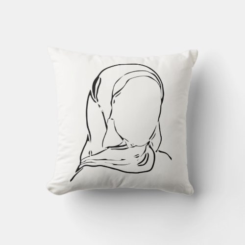 Line Drawing Muslim Girl Hijab Arab Woman Isolated Throw Pillow