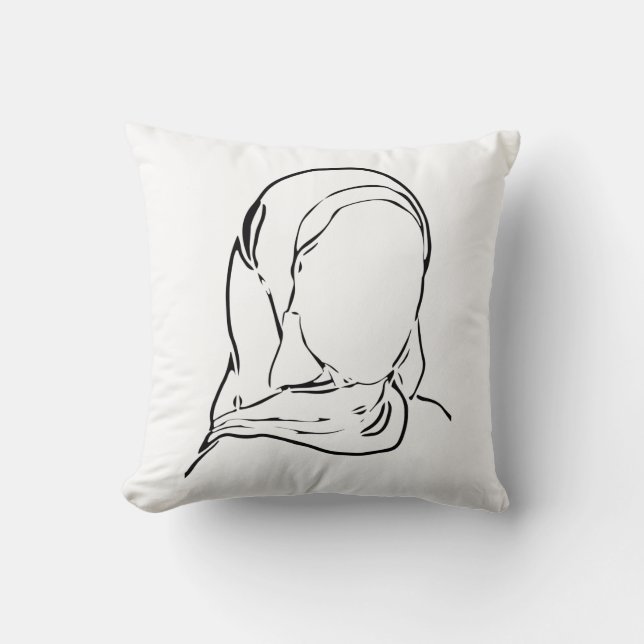 Line Drawing Muslim Girl Hijab Arab Woman Isolated Throw Pillow (Front)
