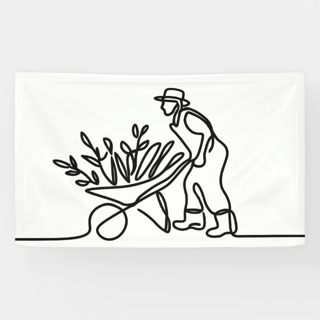 line drawing of a farmer or gardener banner (Horizontal)