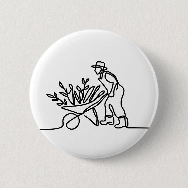 line drawing of a farmer or gardener button (Front)