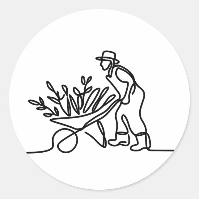 line drawing of a farmer or gardener classic round sticker (Front)
