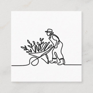 line drawing of a farmer or gardener square business card