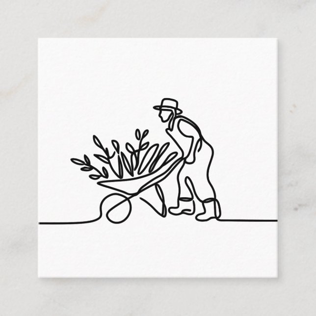 line drawing of a farmer or gardener square business card (Front)